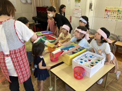 夏まつり第２弾、夏まつりごっこ、児童館との交流 | 長森北保育園